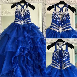 Little Miss Pageant Dress for Teens Juniors Toddlers 2021 Beading AB Stones Crystal Long Prom Gown Girl Formal Party Ruffles Lace-Up Ball-Gown Organza ritzee