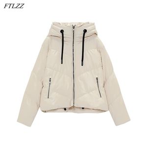 Autumn Winter Women Hooded Zipper Black Faux Leather Cotton Coat Casual Female Thick Warm Short Jacket Windproof Outwear 210430