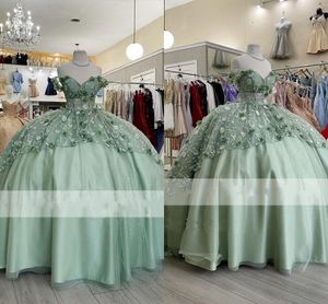 Sage Green Quinceanera sukienki Charro 2023 zobacz chociaż najlepsze suknie balowe dla kobiet Off The Shoulder 3D kwiaty kwiecista koronka tiul słodka 16 sukienka na studniówkę Party