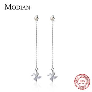 Kształt Windmill Długi Łańcuch Drop Kolczyki Dla Kobiet Kubiczny Cyrkonia 925 Sterling Silver Fashion Stylowa Biżuteria Brincos 210707