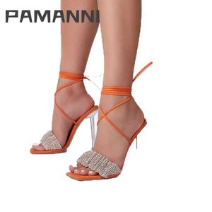 PAMANNI Frauen High Heels Party Mode Kreuz gebunden Elegante Bling Sexy Weibliche Sandalen Handgemachte Spitze-up Plus Größe damen Pumpen Y0721