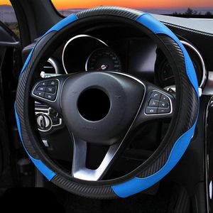 Car Steering Wheel Cover Breathable Anti Slip PU Leather Covers Suitable 37-38cm Auto Decoration Carbon Fiber