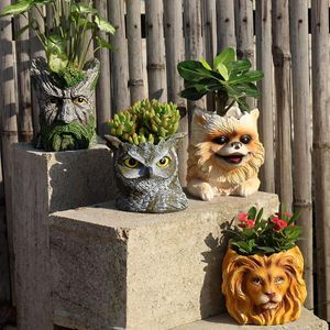 Cartoon Figure Design Indoor Decorative Planter Pot Cute Succulent Bonsai Pots Resin Flower Large Flowerpots Planters &