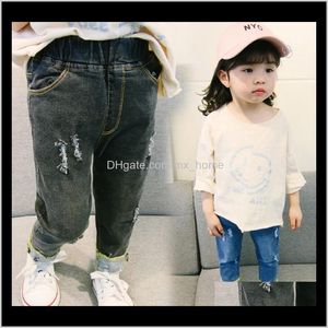 Odzież dziecięca dzieci ciążowa Dostawa 2021 3 Style Dziewczynka Solidne Ripped Jeans Girls Wygodne Denin Spodnie Dzieci Spodnie dla 18m