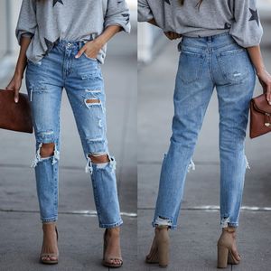 Kadın Kot 2021 Sıska Kadınlar Yüksek Bel Yırtık Seksi Ince Sıkı Denim Küçük Ayaklar Pantolon Moda Mavi Yıkama Dokuz Puan Kalem Streetwear Giyim