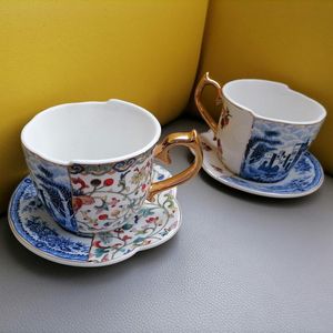 Половина пейзажа цветочной чашки и блюдца устанавливают креативные голубые белые керамические судно британские послеобеденные чайные обеды