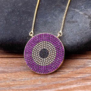 Мода Круглый Форма Full Zircon Charm Lucky Turkish Blue Evil Eye Подвеска Горный Хрусталь Choker Ожерелье Зеленые / Фиолетовые / Фиолетовые Цвета