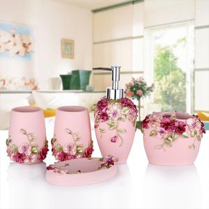 Bath Accessory Set 5pcs Resin Bathroom Accessories Sets Dispensers Dishes Toothpaste Holders Tray Tumblers Products