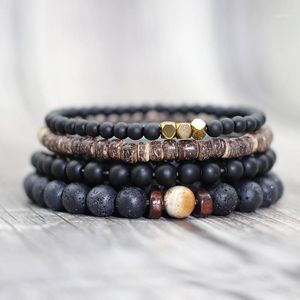 Charm Bracelets Antique 4 Pcs/Set Handmade Natural Stone Beads Bracelet Cool Mens Wooden Wristband Braclet For Male Armband Jewelry