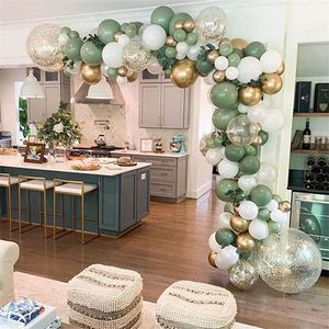 Retro Color Bean Paste Green Balloon Arch Garland Kit Wedding Hawaiian Party Birthday Ballons Globos Decoration 220225