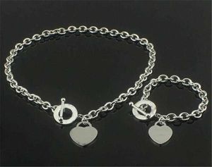 925 Silver Love Necklace+Armband Set Wedding Statement smycken Hjärta hänge halsband Bangle Set 2 i 1
