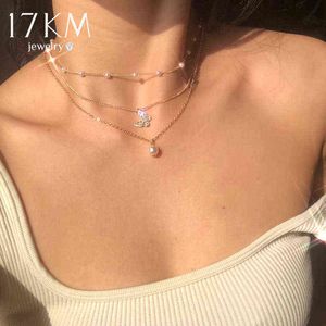 17KM Trendy Multilayered Butterfly Pearl Necklace For Women Fashion Sun Star Gold Pearl Choker Necklaces 2021 Trend Jewelry Gift G1206