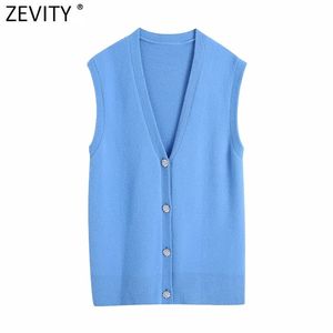 Women Fashion V Neck Solid Diamond Buttons Soft Knitting Sweater Female Sleeveless Casual Vest Chic Cardigans Tops S648 210420