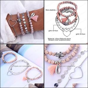 Charm Bracelets Jewelry Retro Bohemian Turtle Heart Bracelet Set Trend Female Geometric Beads Shell Pendant Drop Delivery 2021 Wubnm