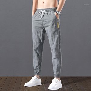 Herrbyxor Mode Kvinnor Casual Capris Trend Mångsidig Lösa Sport Is Silk Sommar Kpop Tunna Leggings