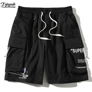 FOJAGANTO Summer Cargo Shorts Men Trend Brand Men's High Street Cordón Hasta la rodilla Pantalones Imprimir Casual Hombre 210716