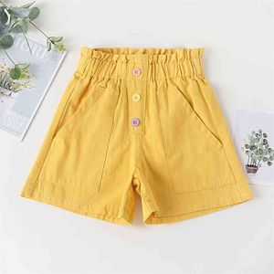 Cotton Shorts for Girls Summer Teenage Solid Color Loose Short Pants Candy Button Pant Children Princess Clothes Baby 210622