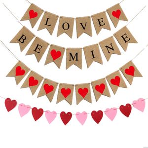 Be Mine Banner Valentines Day Heart LOVE Flax Pull Flag Decorations Proposal Anniversary Birthday Wedding Party Decoration BH5663 TYJ