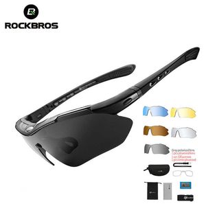 Rockbros Polarizado Homens Esportistas Sunglasses Road Ciclismo Vidros Mountain Bike Bicicleta Riding Proteção Proteção Óculos Óculos Óculos 5 Lente 211014