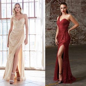 2022 Sequined Gold Mermaid Long Afton Klänningar Tulle Appliques Beaded Custom Made Formal Evening Gowns Prom Party Dresses