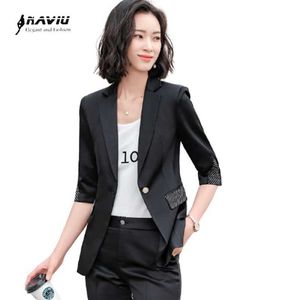 Naviu Moda Profesjonalne Kobiety Połowa Rękaw Blazer Biuro Panie Wywiad Płaszcz Slim Formalne Wear Wear 210604