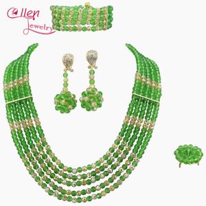 Kolczyki Naszyjnik Green African Wedding Jewelry Set Nigerii Bridal Crystal Koraliki Kobiety W6333