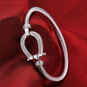 Bangle Prata Banhado Choado Cavalo Sapato de Água Gota Pulseira Moda Jóias Strass Mulheres Amor Dia dos Namorados Presente