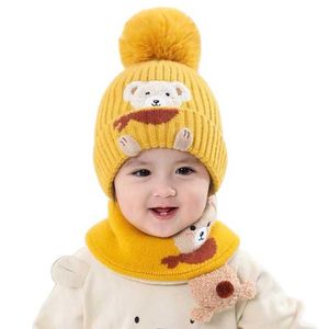 Doitbest Baby Kids Beanie Sets Cute Cartoon Bear 2 Pcs 2021 Boys Girls Winter Villus Hat Scarf Set Age for 1 to 4 Years Old Kid