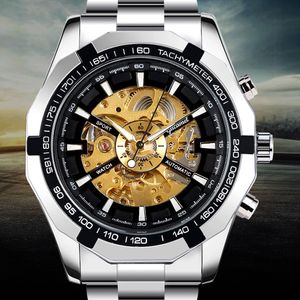 Starożytny wielbłąda Zegarek Stalowy Pas Hollow Automatyczne mechaniczne zegarki męskie zegarki Luminous Wristwatch