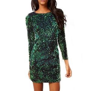 vestido lentejuelas Green Sequin Dress Women Sexy Club DRESS Slim Fit Backless Bodycon Party Nightclub Mini Vintage 210514