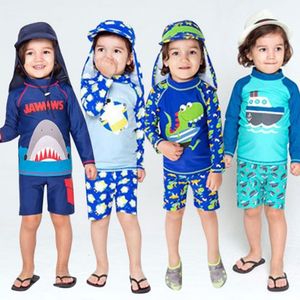 Crianças menino swimsuit dois peça crianças swimwear banho criança tronco tampão boné bebê desenhos animados split guarda guarda-roupa maiô