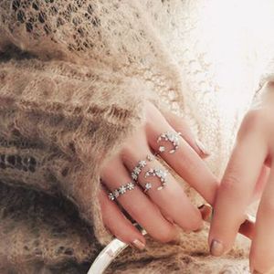 5 pezzi set bohemien vintage gemma bianca luna stelle anello di cristallo geometrico donne anelli congiunti con ciondoli regalo gioielli da sposa per feste