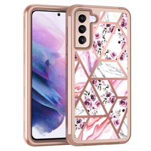 3 in 1 Chromed Geometry Marble Phone Case Shockproof Armor Cases For Sam S8 S9 S10 S21FE Note10 Note20Ultra Hard PC+Silicone Hybrid Dual Layer Defender Cover