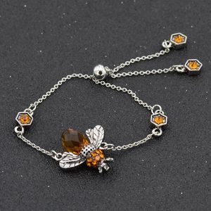 Link, Cadeia Cuba Cubic Zirconia Bee Charme Pulseiras para Mulheres Ouro Cristal Pulseira Ajustável Animal Femme Jóias