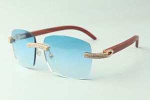 Direct sales double row diamond sunglasses 3524025 with original wooden temples designer glasses, size: 18-135 mm