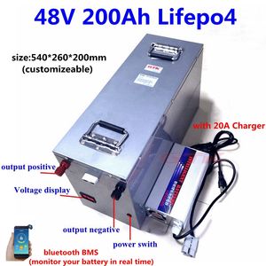 steel case 48V 200Ah 180Ah 160Ah 150Ah 130Ah 120Ah 100Ah Lifepo4 battery for 5000w motorhome solar system boat RV+10A Charger