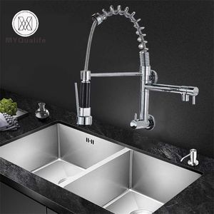 Wall Mount Spring Kitchen Faucet Handheld Spout Cold Water Kitchen Tap Dual Swive Spout In Wall Bathroom Kitchen Washing Faucet 211108