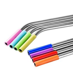 2021 Ny 6mm Metall Rostfritt Stål Drinkvatten Eco Straws With Soft Silicone Cover Tips 215mm