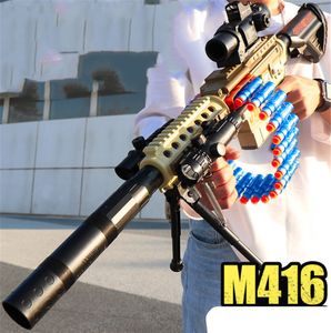 M416 자동 전기 버스트 소프트 글 머리 기저 장난감 총 슈팅 다트 위장 총 블래스터 권총 아이들을위한 안전한 어린이 생일 선물
