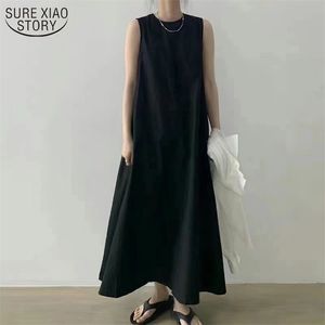 夏のファッションソリッドドレス韓国シックな緩いプラスサイズの女性の綿のノースリーブカジュアル長いヴェステド13892 210508