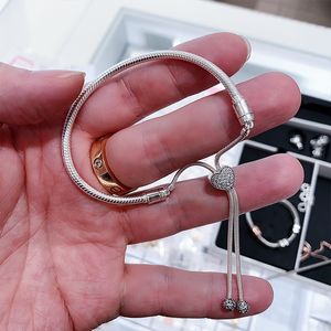 s925 Sterling Silver Bracelets For Woman DIY Jewelry Snake Chain Slider Hearts CZ Diamond Charm Bracelet Fit Pandora Charms Lady Birthday Gift With Original Box