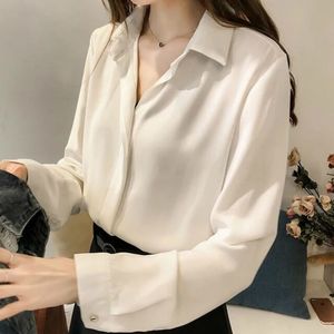 Fashion Woman Blouses Turn Down Collar Office Ladies Tops White Blouse Long Sleeve Chiffon Blouse Women Shirts Blusas C277 210426