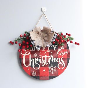 Decorações de Natal 30cm Merry Grinalda Porta dianteira placa decorativa rodada conduzida LED luz listagem de madeira casa número artesanato decoração