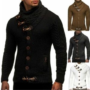 Men Knitted Sweaters 2021 Autumn Winter Turtleneck Sweater Horn Buttons Long Sleeve Pullovers Solid Color Streetwear Y0907