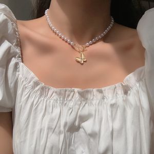 6st rostfritt stål gyllene kedja pendlar fjäril choker ringar för kvinnor män halsband kropp smycken gåva koreanska