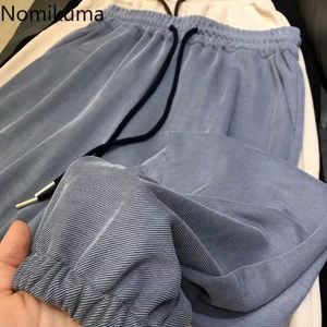 Nomikuma mulher calças causal coreano sólido macio harem calça primavera verão novo lace up esticar cintura alta calça 6g133 210427