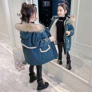 Solid Color Hooded Down Parkas For 4 6 8 10 12 14 Year Girls Coats Fashion Winter Warm Thickening Jackets Kids Long Outerwear H0909
