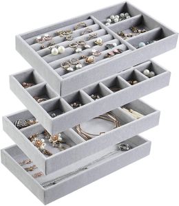 4pcs lot Jewelry Organizer Velvet Jewelry Storage Tray Display Ring Bracelet Necklace Storage Box Showcase Drawer