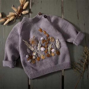 Enkelibb Barnflicka Vinter Knit Jumpers Baby Lovely Hand Flower Cardigans Fashion Brand Designer Toppar 211104