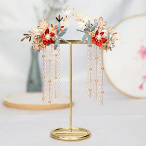 Forseven Chinese Long Tassel Clips Pin Grips Headpiece Dla Kobiet Dziewczyna Bridal Bride Wedding Włosów Akcesoria Biżuteria